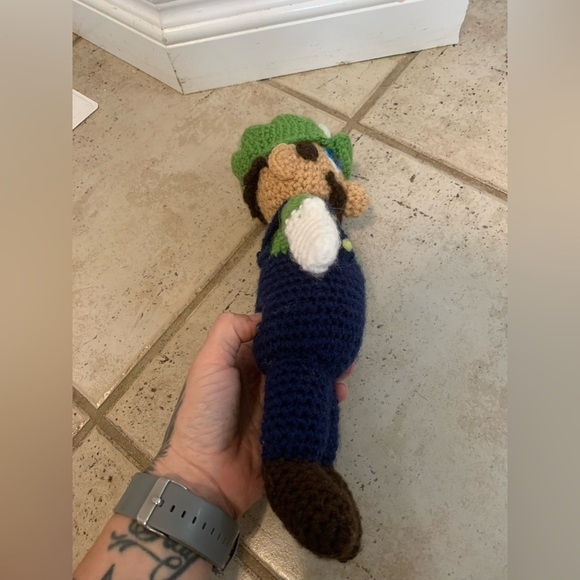 Handmade Crochet LUIGI Doll Amigurumi Plush 12" Super Mario Bros Nintendo - Picture 4 of 6